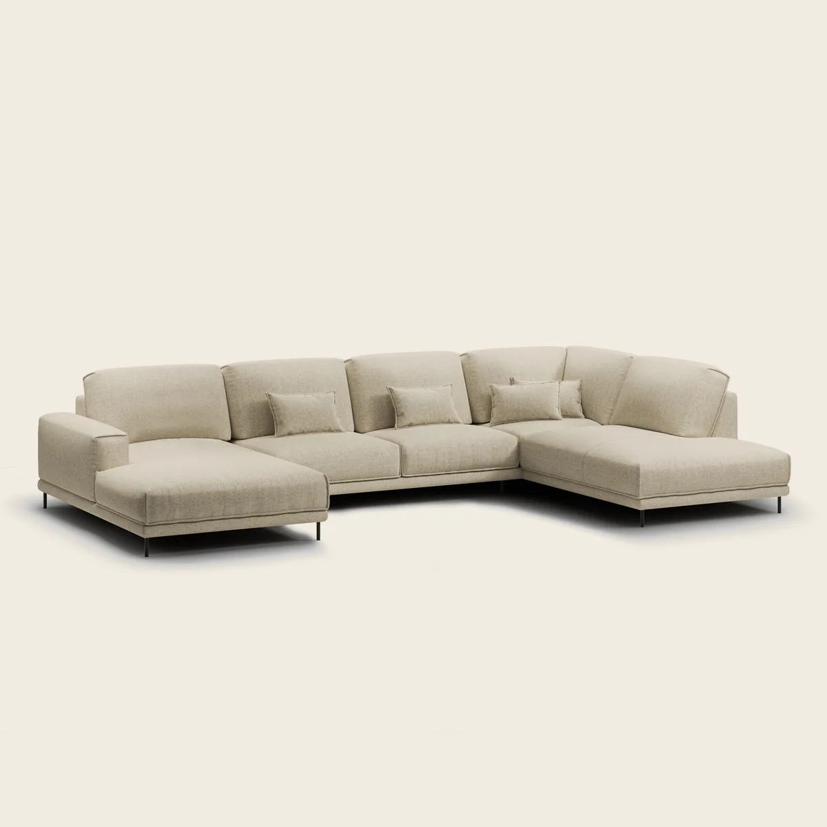 BOHO didelė kampinė sofa su šezlongu kairėje, pilnos konfigūracijos vaizdas