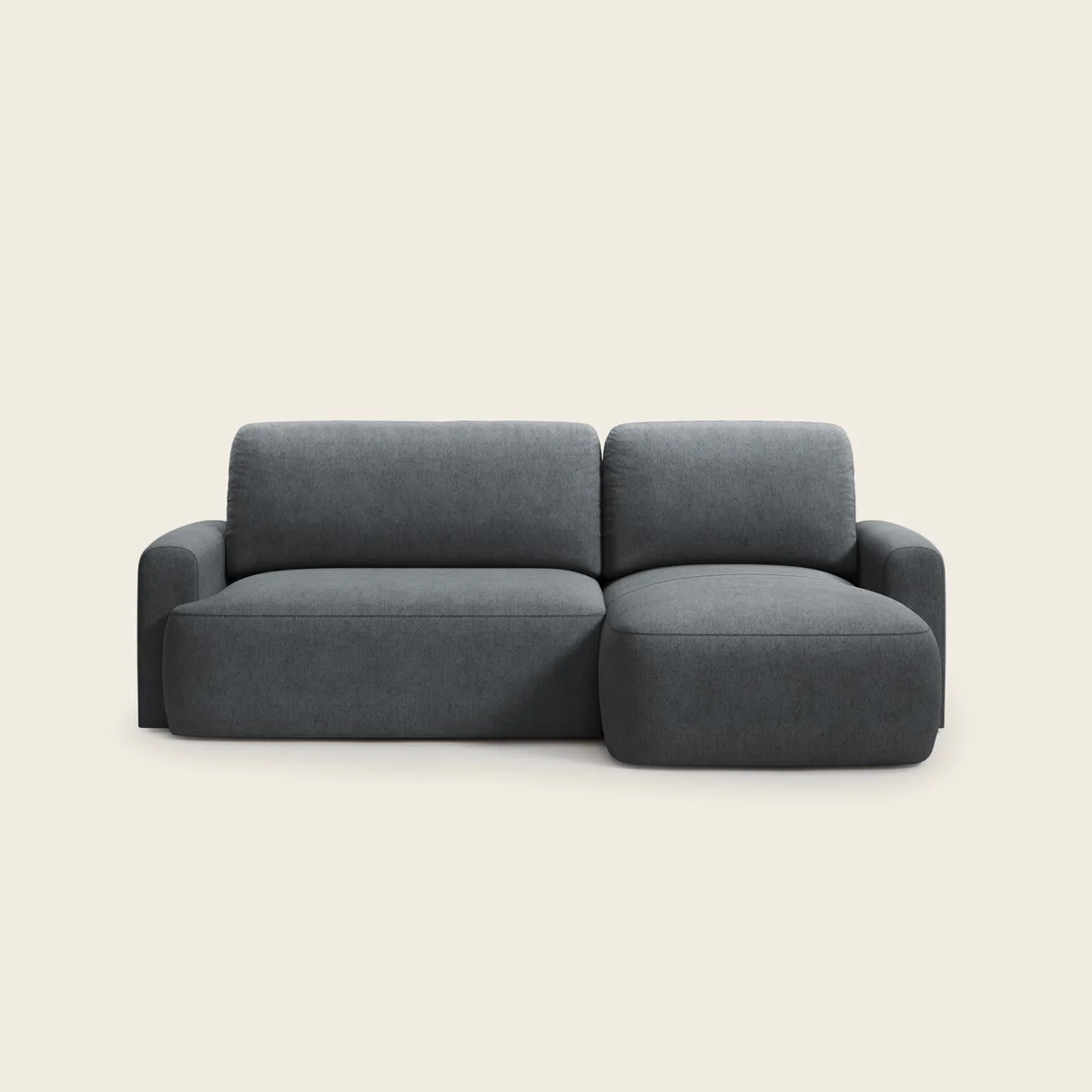 CLOUD kampinė sofa iš priekio, šviesus kreminis audinys, apvalūs kontūrai