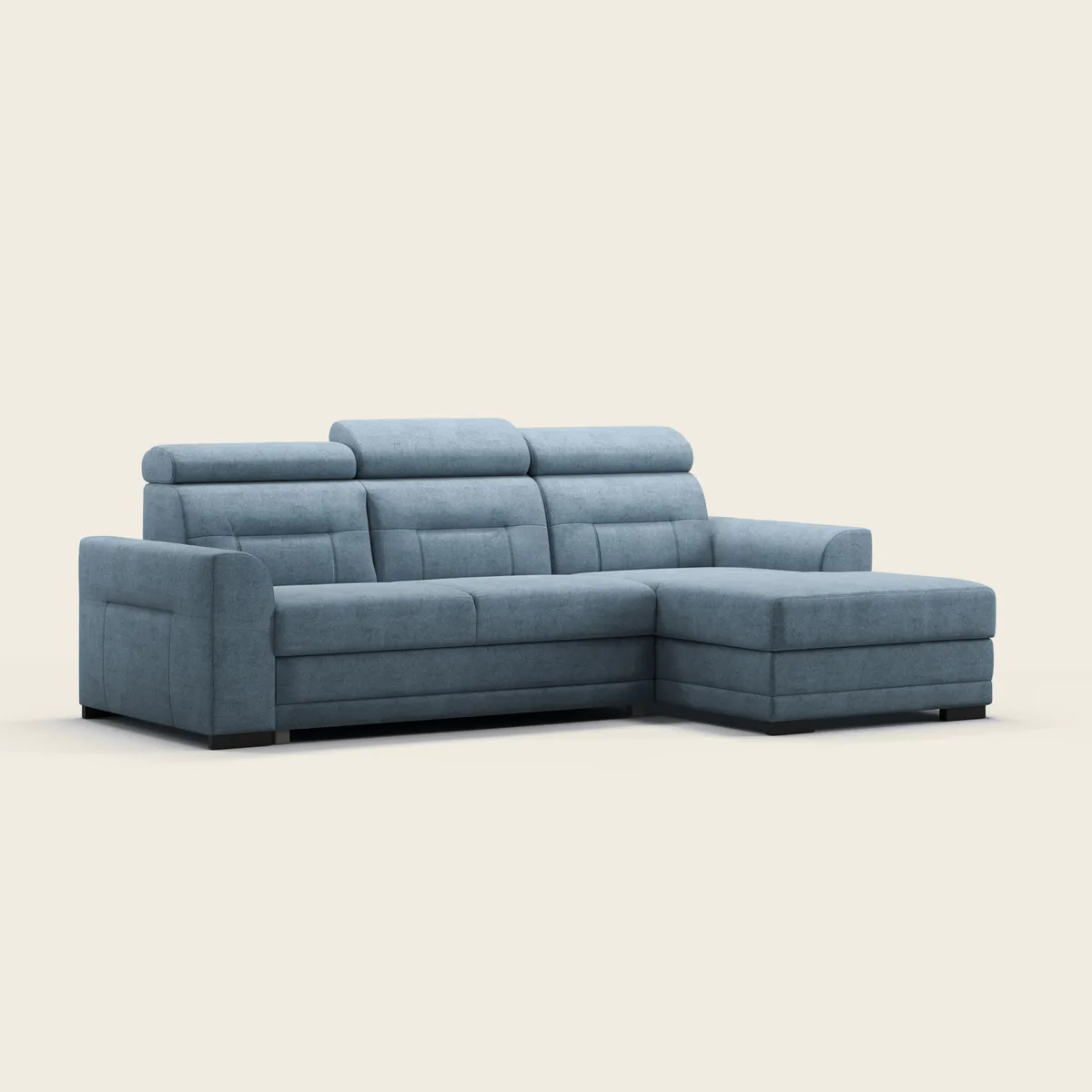 COSTA kampinė sofa su šezlongu dešinėje, studijinė nuotrauka iš priekio