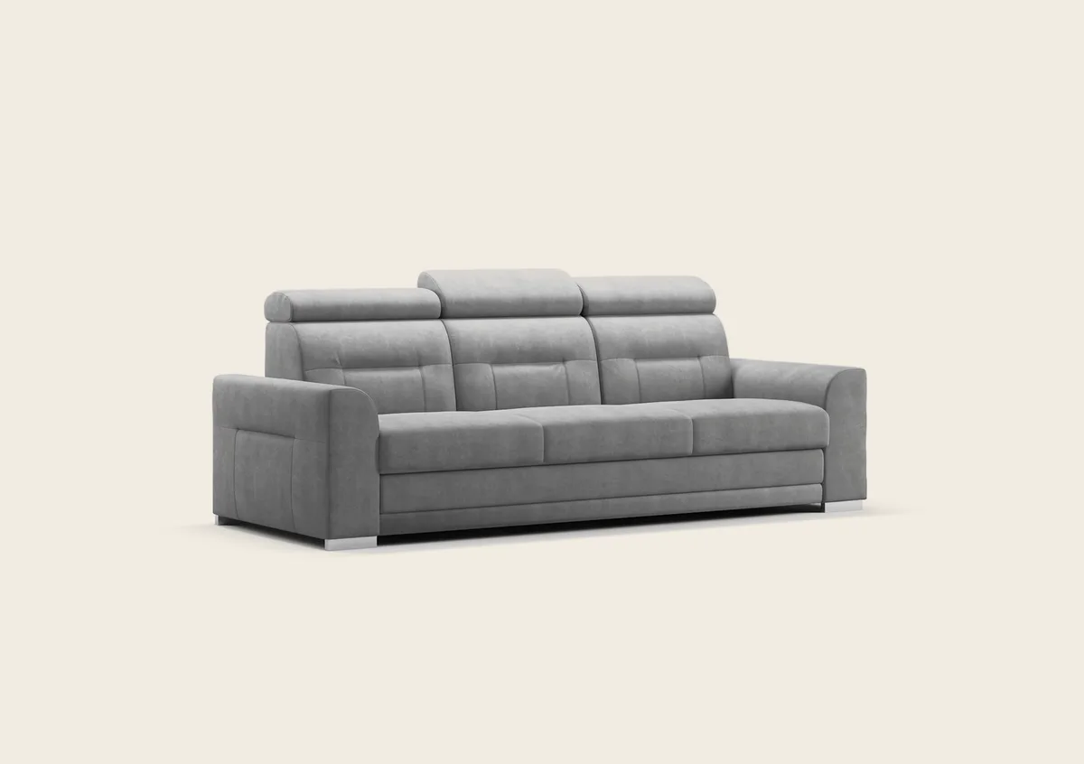 COSTA trivietė sofa, studijinė nuotrauka iš priekio su galvos atlošais