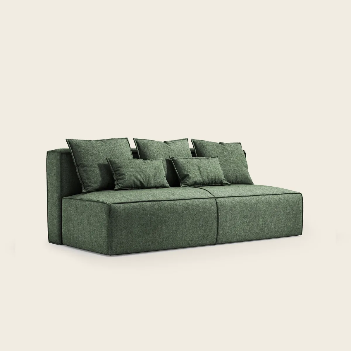 Žalia IGO trivietė sofa šviesioje svetainėje prie lango
