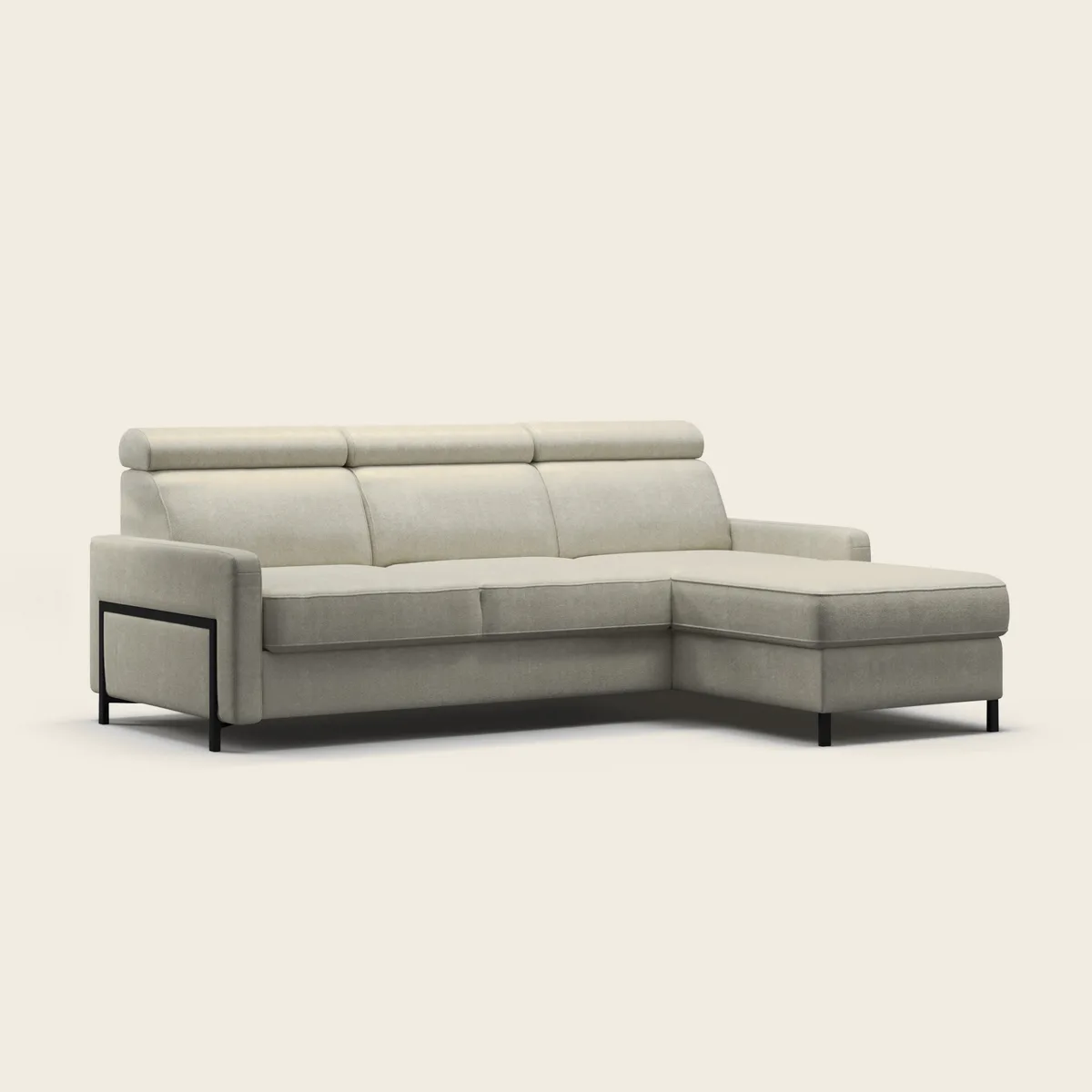 LOFT kampinė sofa su šezlongu dešinėje ir metaliniu rėmu