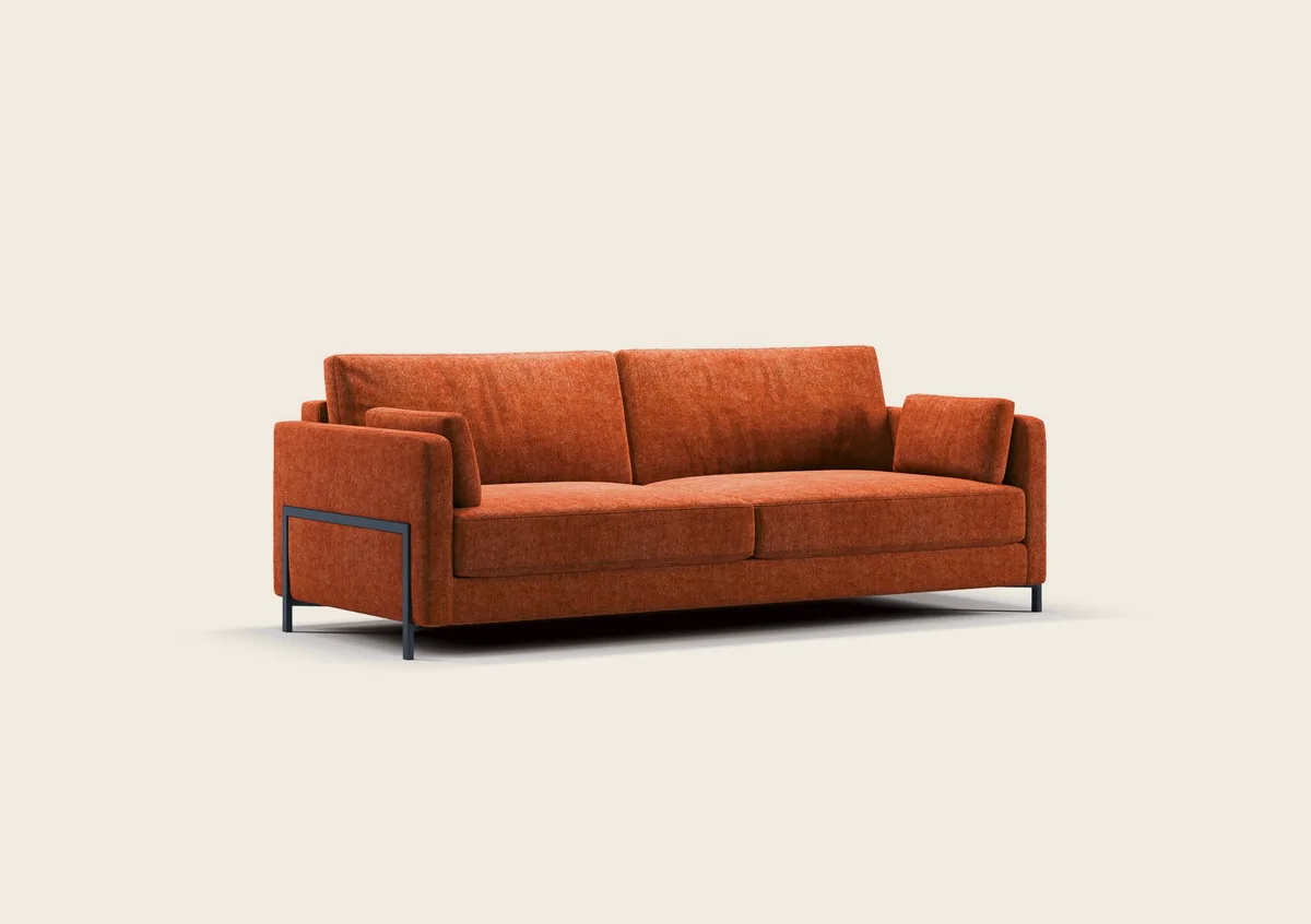 MODO trivietė sofa su metaliniu rėmu, vaizdas iš priekio