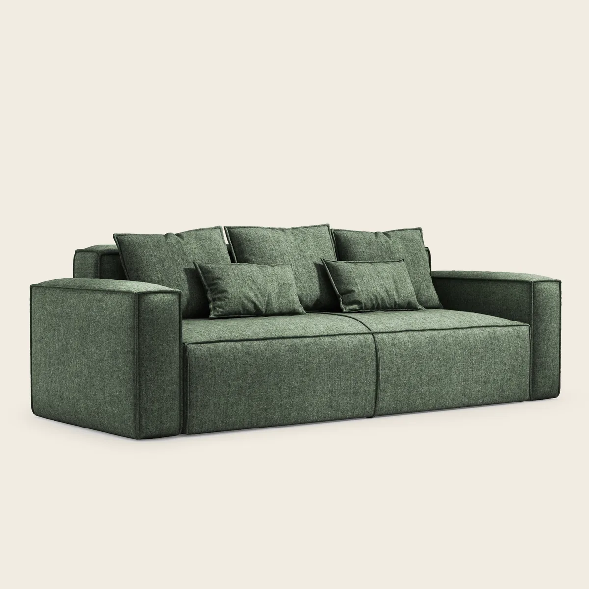 NEO išskleidžiama sofa šviesioje svetainėje, vaizdas iš priekio