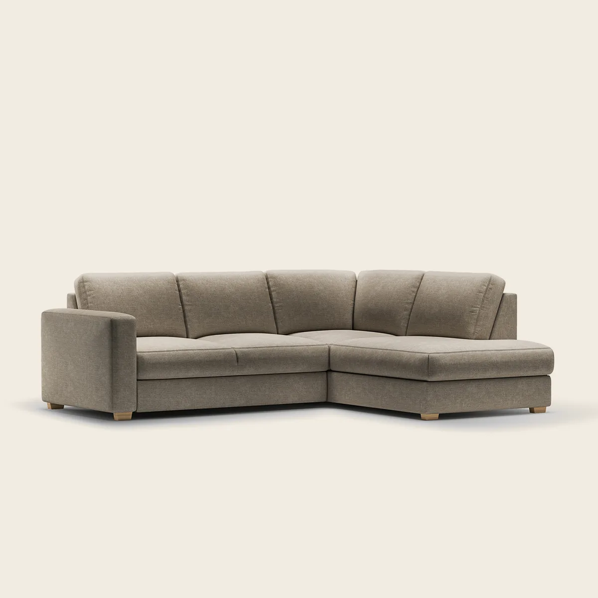 Didelė OPTI kampinė sofa su otomane šviesioje svetainėje