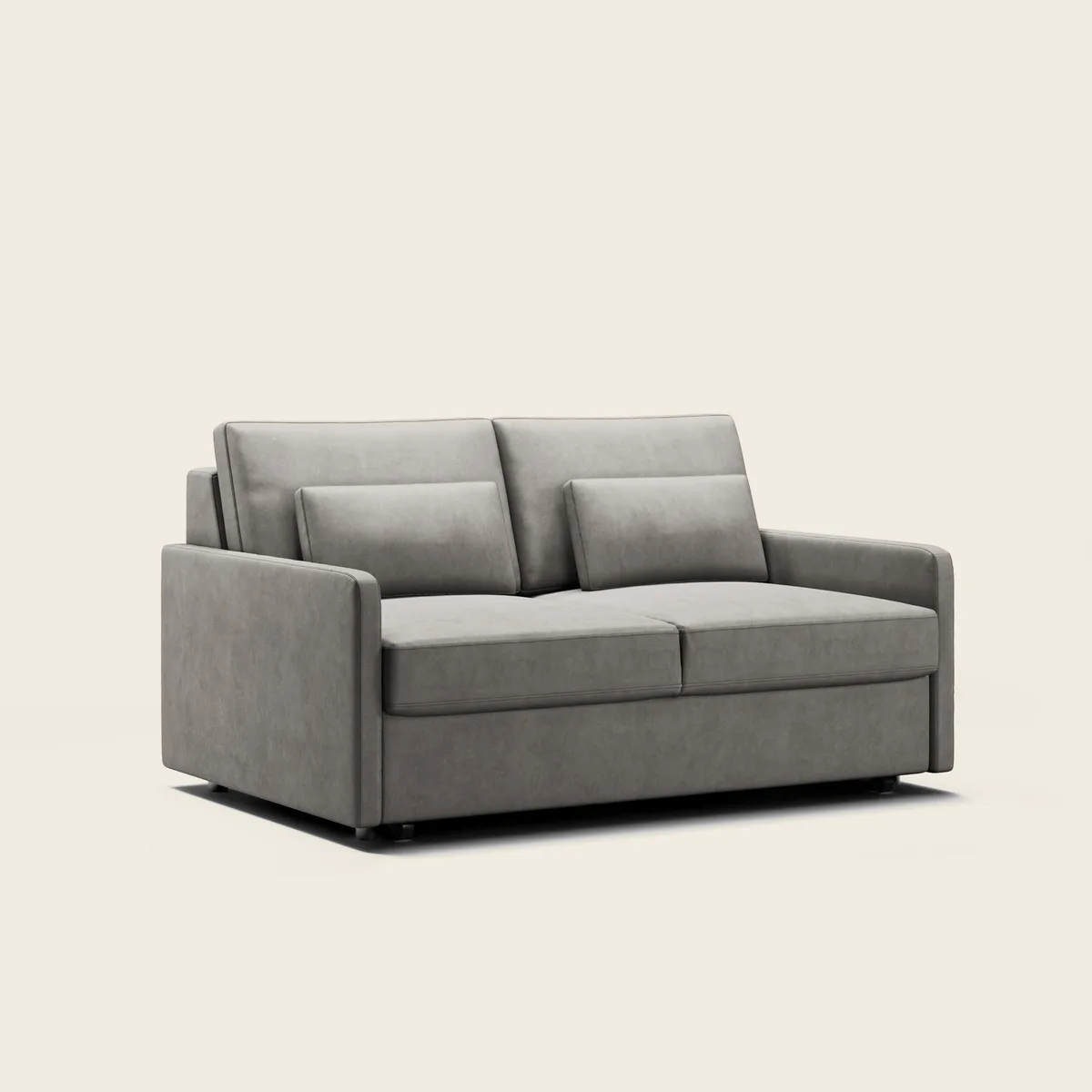 ROCO nedidelė sofa pilku audiniu, vaizdas iš priekio