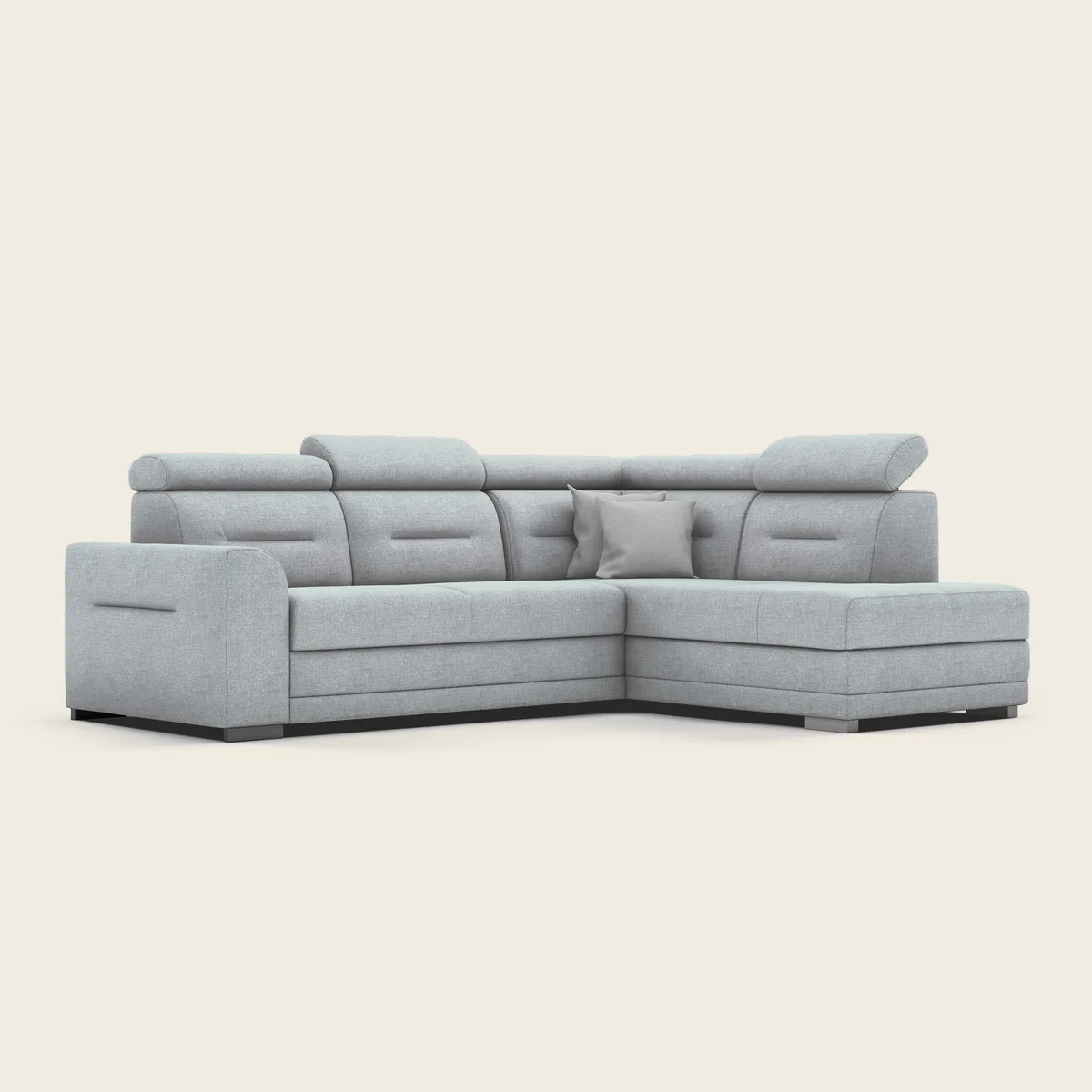 SALTO didelė L formos kampinė sofa svetainei, bendras vaizdas iš priekio