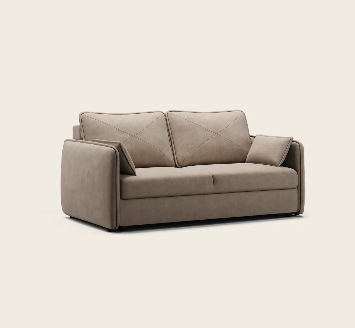 SELFIE maža išskleidžiama sofa iš priekio, matomos laisvos pagalvėlės