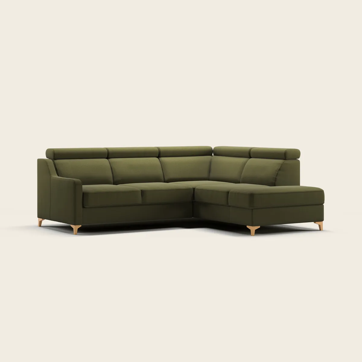 SMART kampinė sofa su otomane, lygus šviesus audinys, priekinis vaizdas