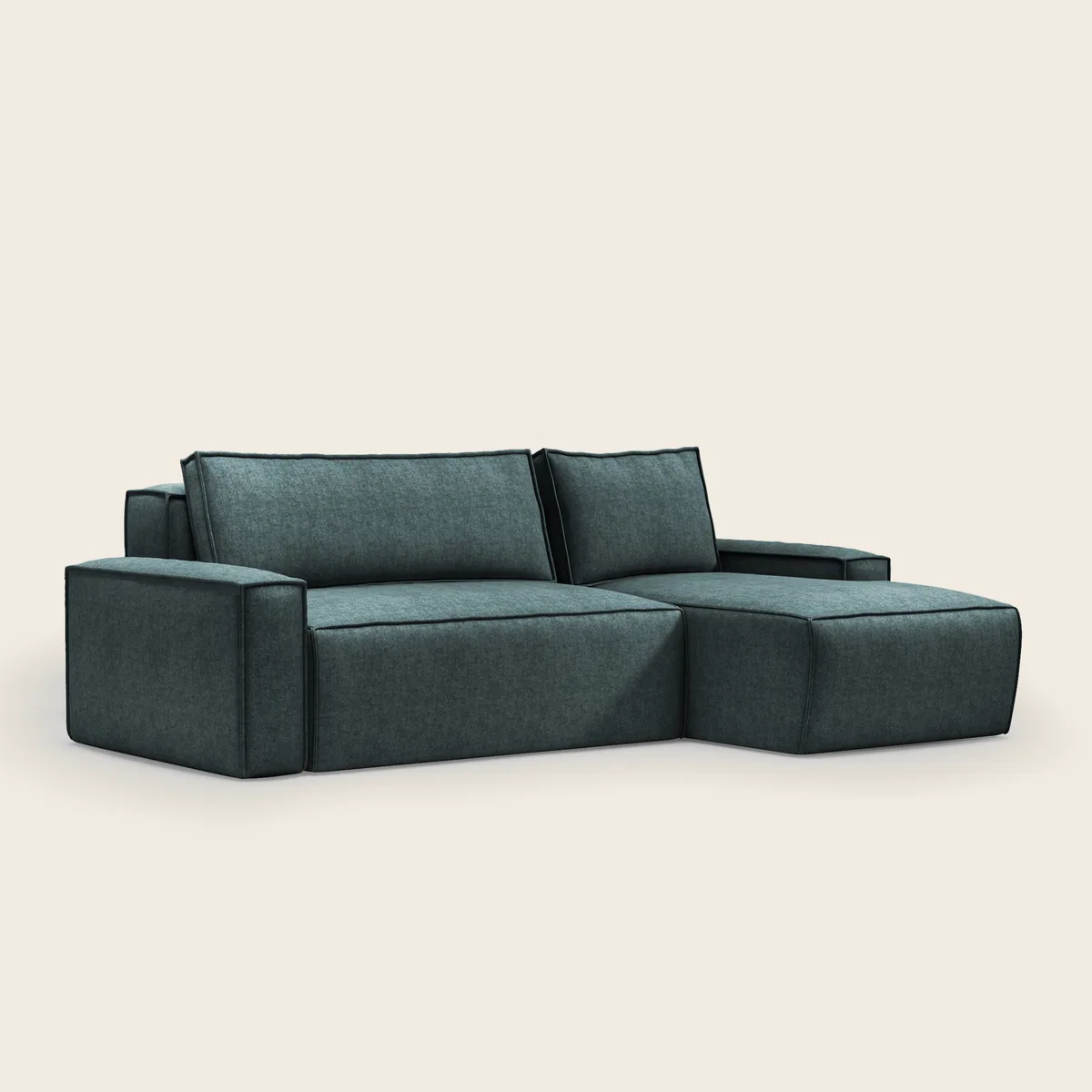 SOFTI kampinė sofa su šezlongu dešinėje, šviesus audinys, priekinis vaizdas
